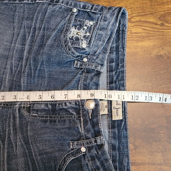 Earl Jeans Size 10 Mid Rise Straight Jeweled Button Flap Wings Medium Light - Picture 8 of 11